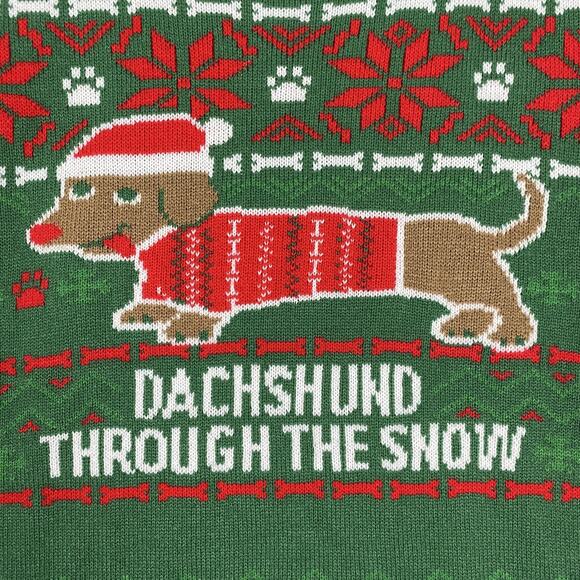 Norther Pole Sweater Mens Large Green Dachshund Through The Snow Ugly Christmas - Picture 3 of 13